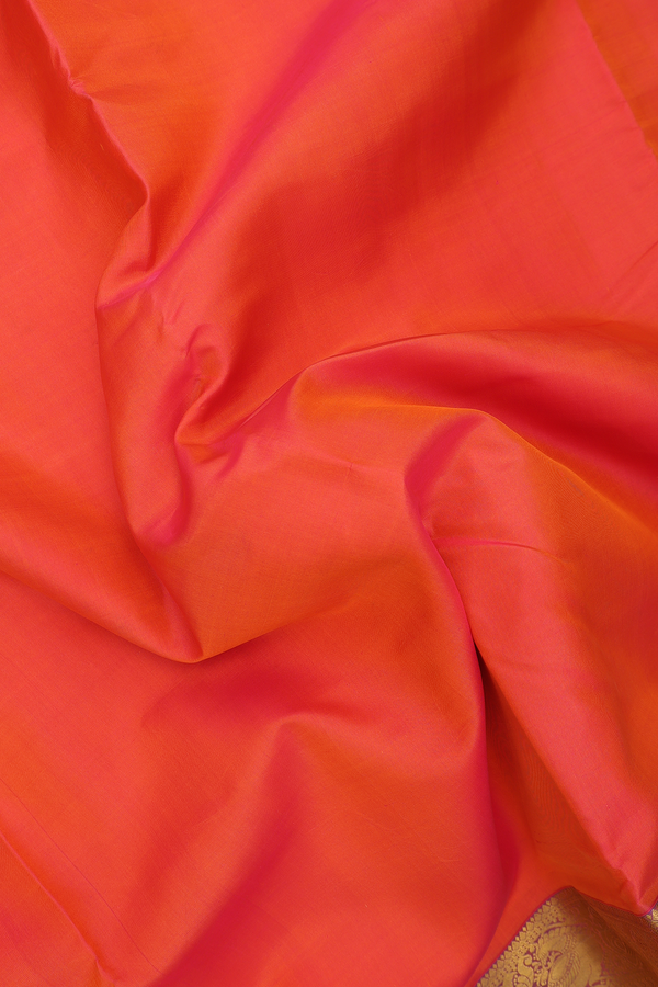 Nine Yards Silk Saree In Orange With Peacock Border