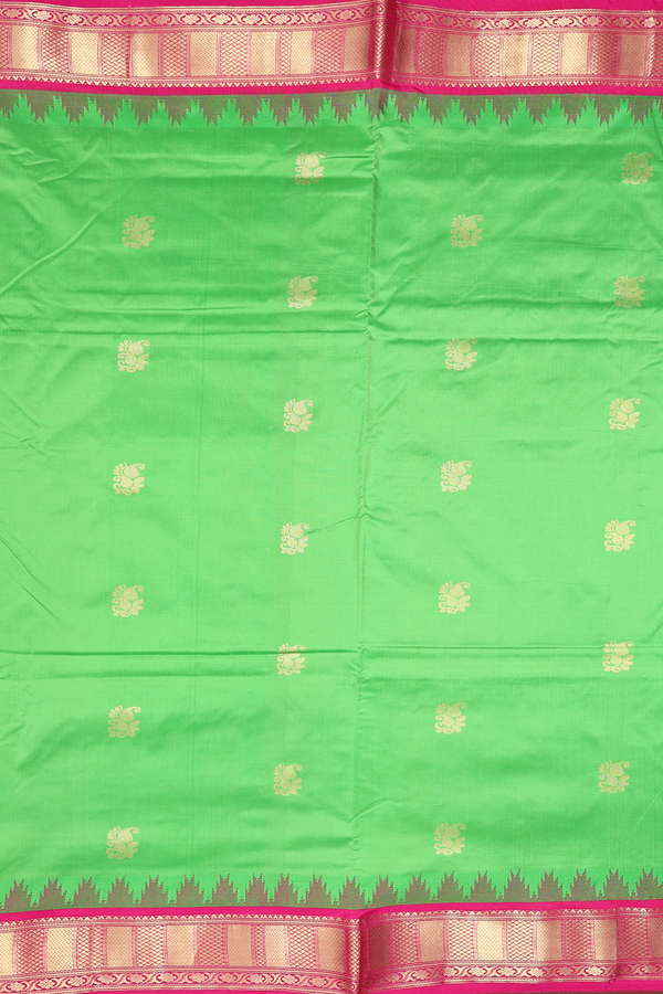 Nine Yards Silk Saree In Parrot Green With Paisley Buttas