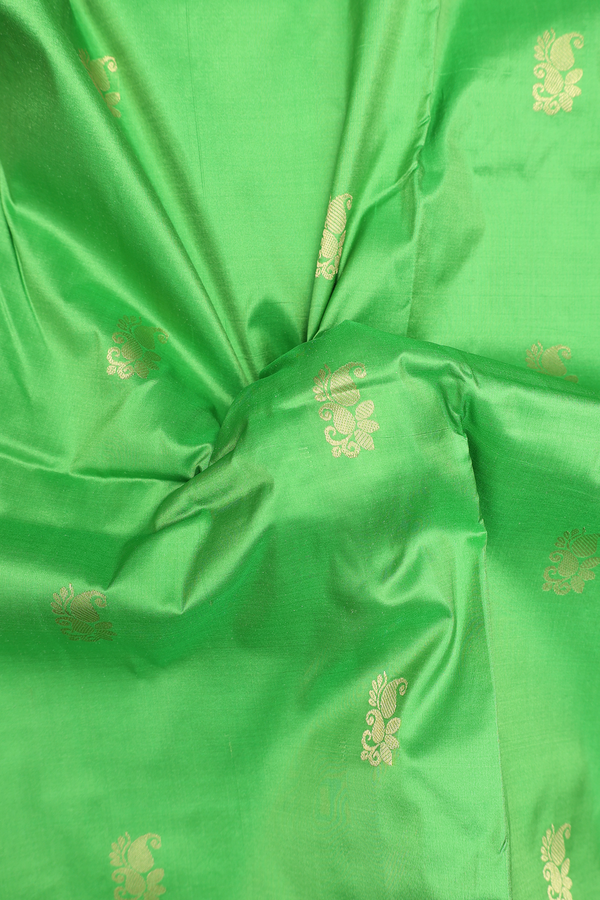 Nine Yards Silk Saree In Parrot Green With Paisley Buttas