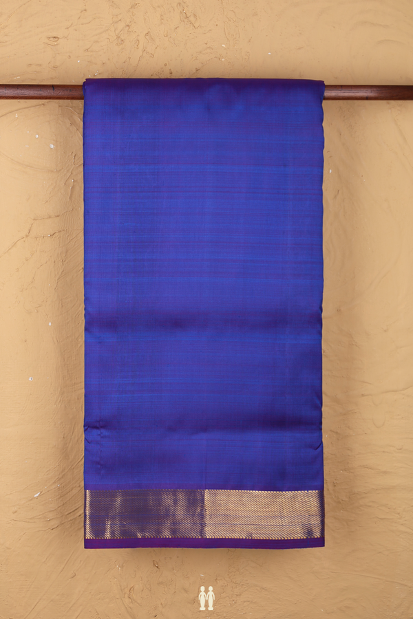 Nine Yards Silk Saree In Plain Blue With Twill Weave Border