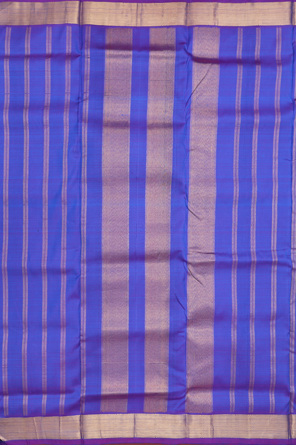 Nine Yards Silk Saree In Plain Blue With Twill Weave Border