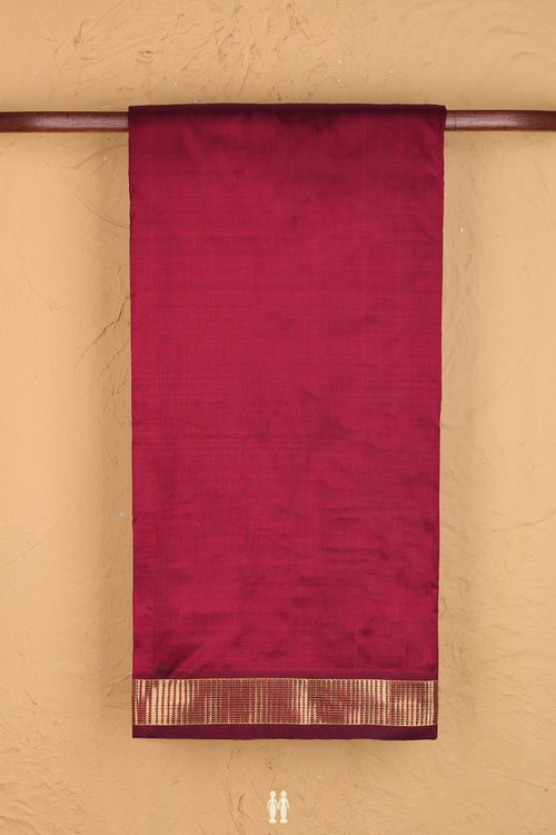 Nine Yards Silk Saree In Plain Burgundy Red With Zari Border