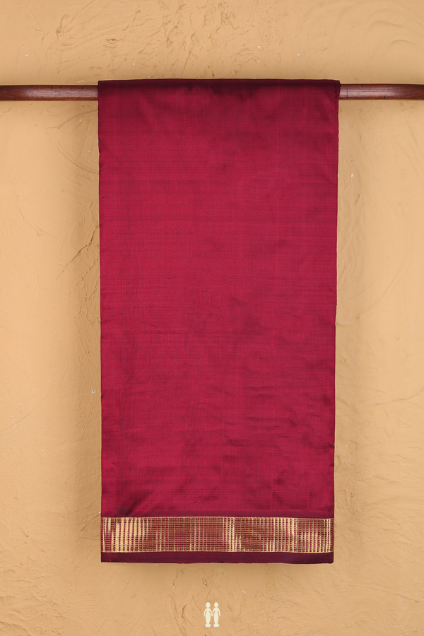 Nine Yards Silk Saree In Plain Burgundy Red With Zari Border