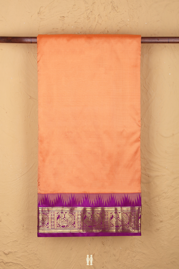 Nine Yards Silk Saree In Plain Orange With Peacock Border