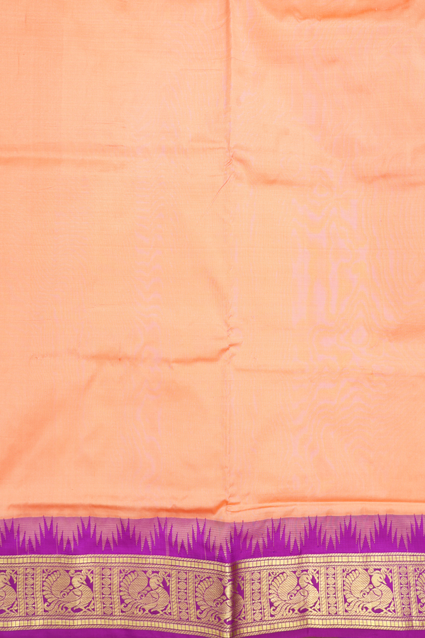 Nine Yards Silk Saree In Plain Orange With Peacock Border