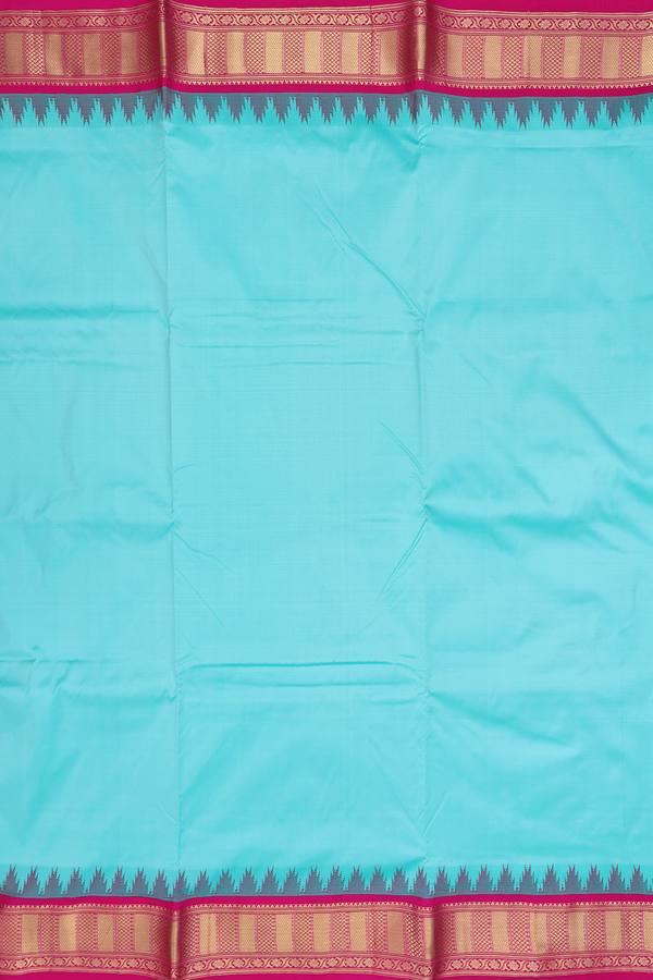 Nine Yards Silk Saree In Plain Sea Blue With Contrast Border