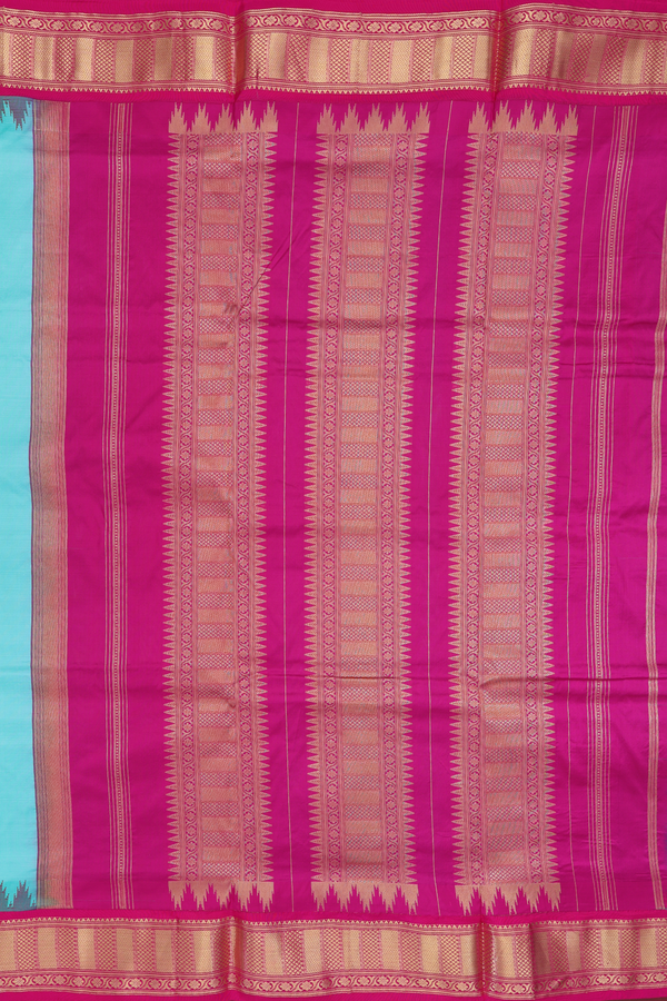 Nine Yards Silk Saree In Plain Sea Blue With Contrast Border