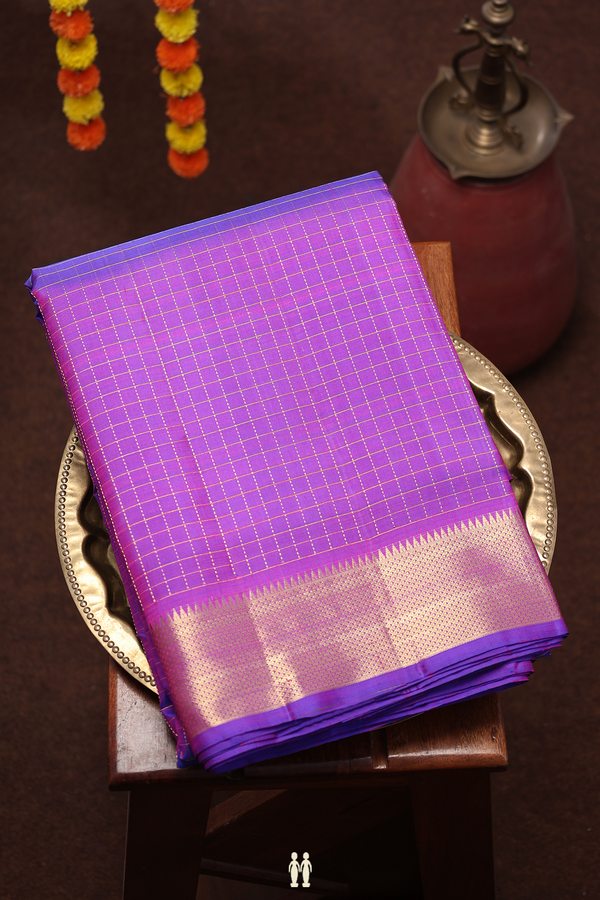 Nine Yards Silk Saree In Purple With Checks Design