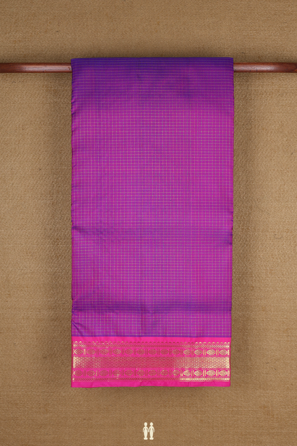 Nine Yards Silk Saree In Purple With Checks Design