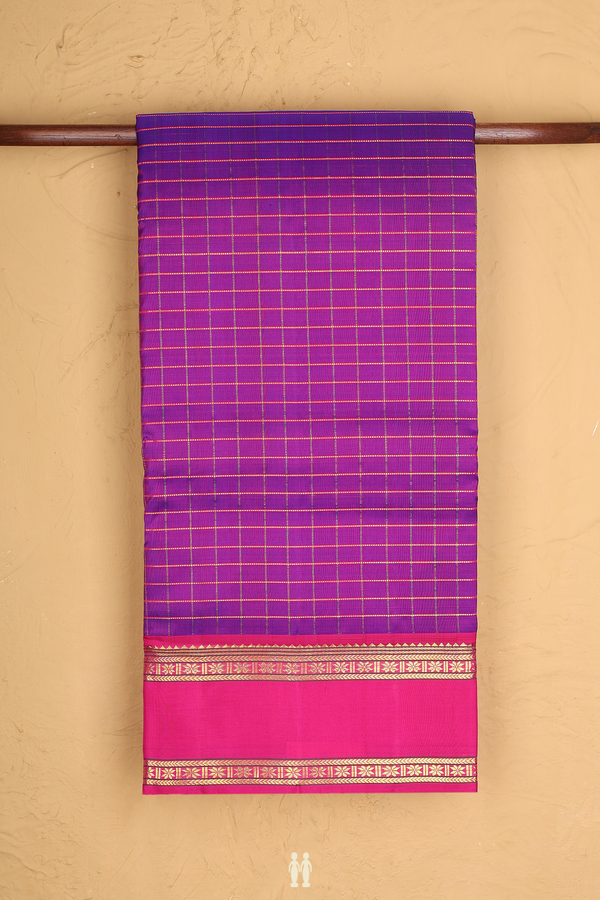 Nine Yards Silk Saree In Purple With Checks Design