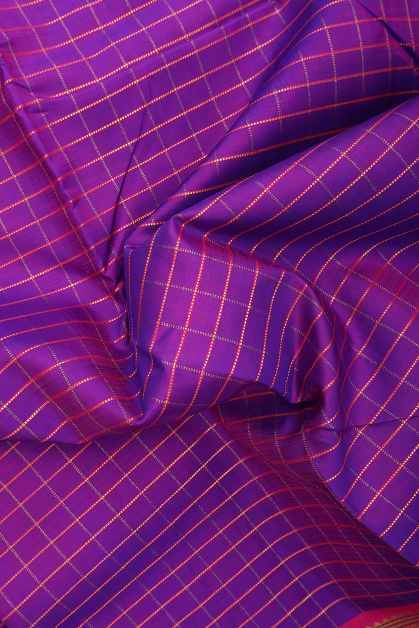 Nine Yards Silk Saree In Purple With Checks Design
