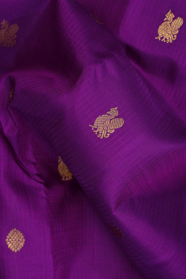 Nine Yards Silk Saree In Purple With Peacock Buttas