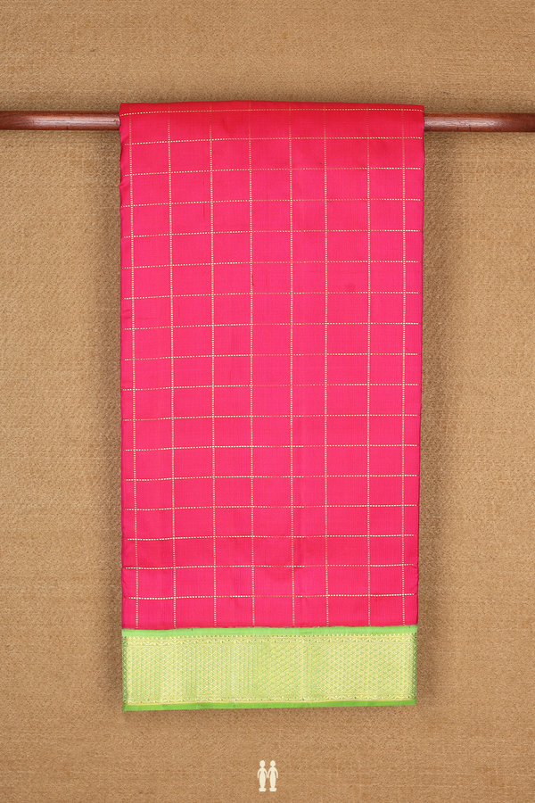Nine Yards Silk Saree In Rani Pink With Checked Design