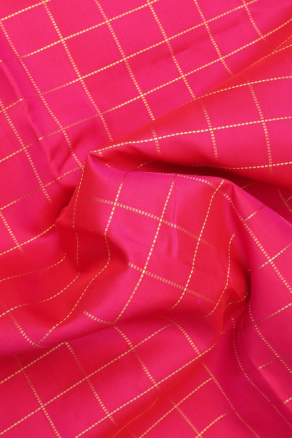 Nine Yards Silk Saree In Rani Pink With Checked Design