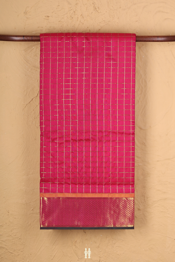 Nine Yards Silk Saree In Rani Pink With Checks Design