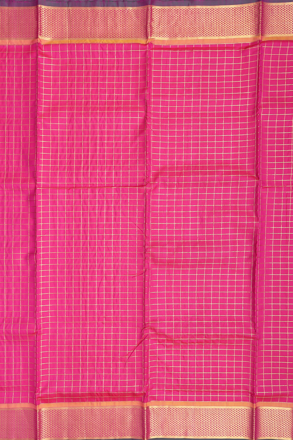 Nine Yards Silk Saree In Rani Pink With Checks Design