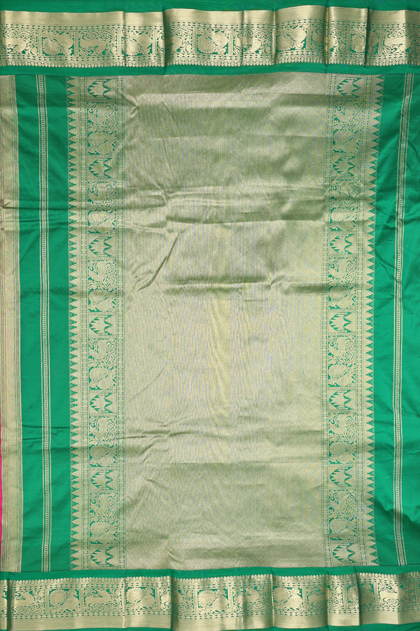 Nine Yards Silk Saree In Rani Pink With Peacock Buttas