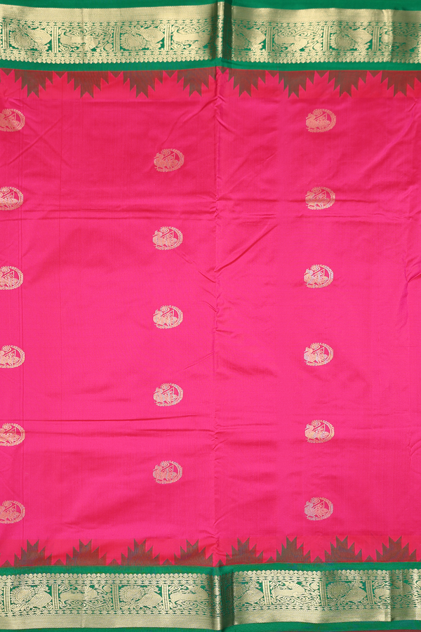 Nine Yards Silk Saree In Rani Pink With Peacock Buttas