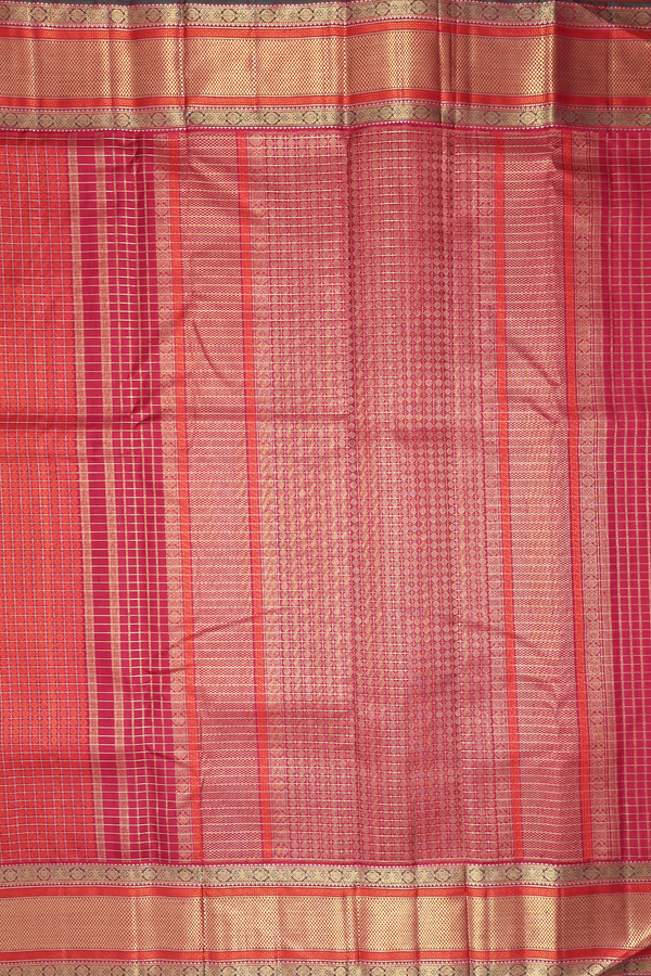 Nine Yards Silk Saree In Red With Checks Along Buttas