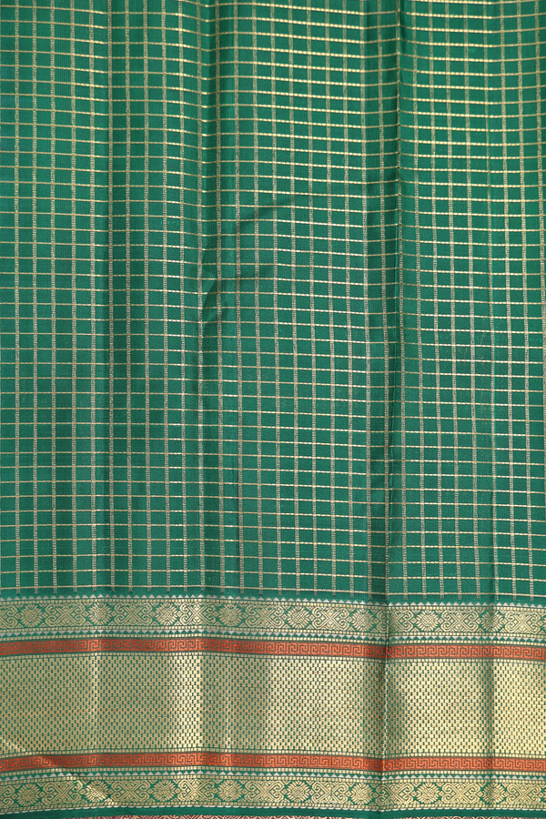 Nine Yards Silk Saree In Red With Checks Along Buttas