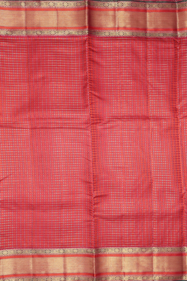 Nine Yards Silk Saree In Red With Checks Along Buttas