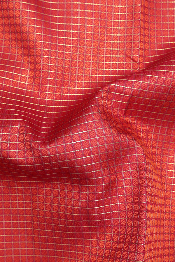 Nine Yards Silk Saree In Red With Checks Along Buttas