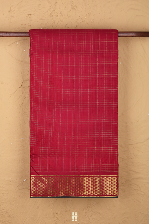 Nine Yards Silk Saree In Red With Checks Design