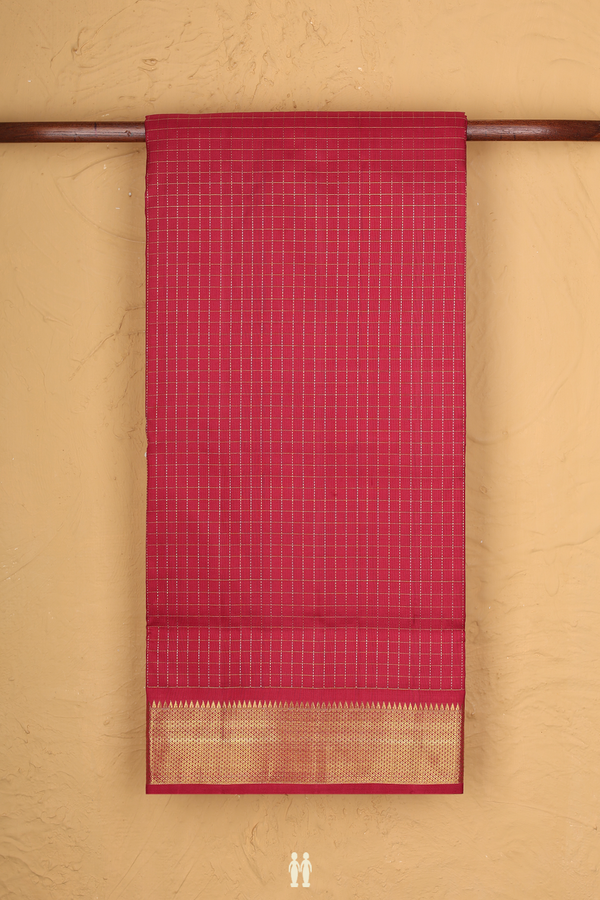 Nine Yards Silk Saree In Red With Checks Design