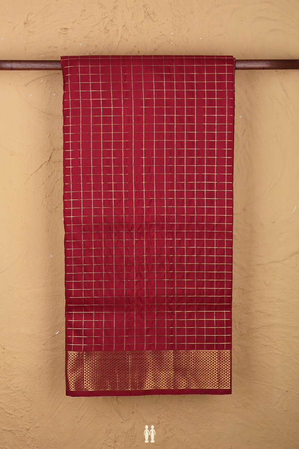 Nine Yards Silk Saree In Red With Checks Design