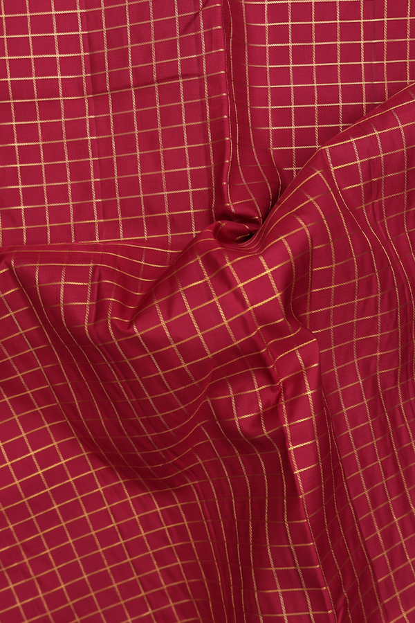 Nine Yards Silk Saree In Red With Checks Design