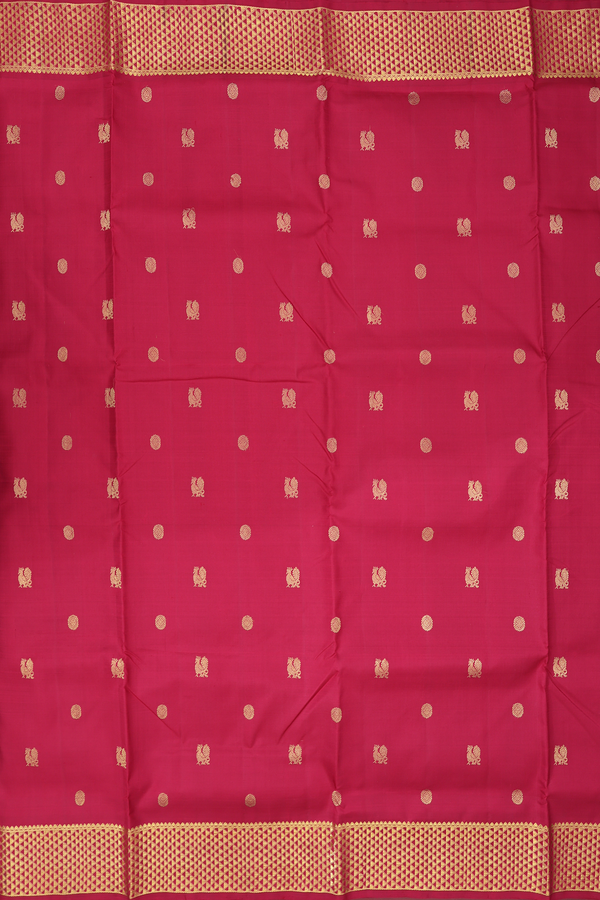 Nine Yards Silk Saree In Red With Peacock Buttas