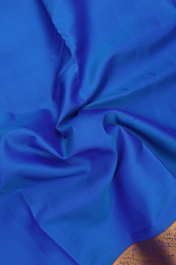 Nine Yards Silk Saree In Royal Blue With Peacock Border