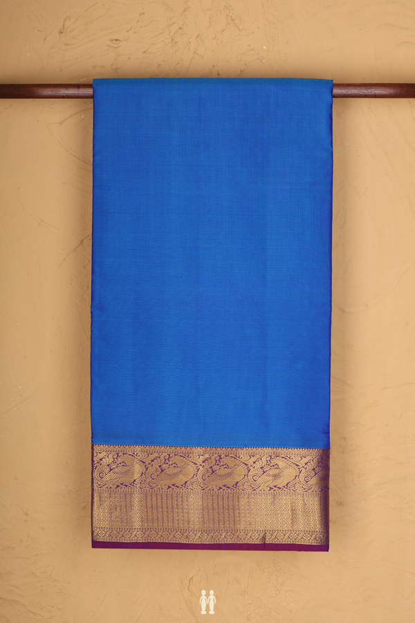 Nine Yards Silk Saree In Royal Blue With Peacock Border