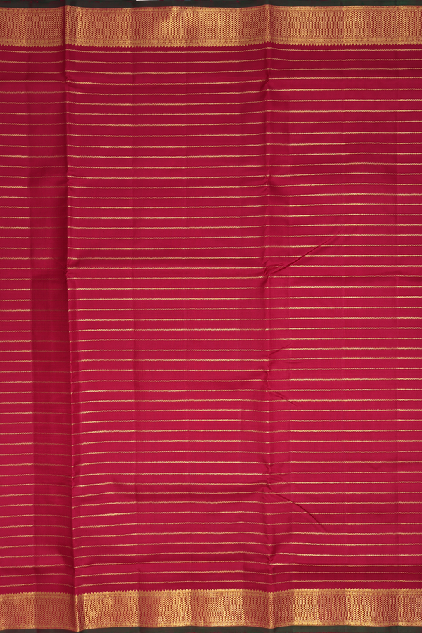 Nine Yards Silk Saree In Ruby Red With Stripes Design