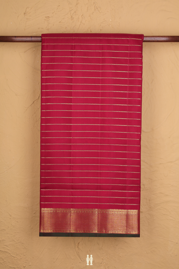 Nine Yards Silk Saree In Ruby Red With Stripes Design