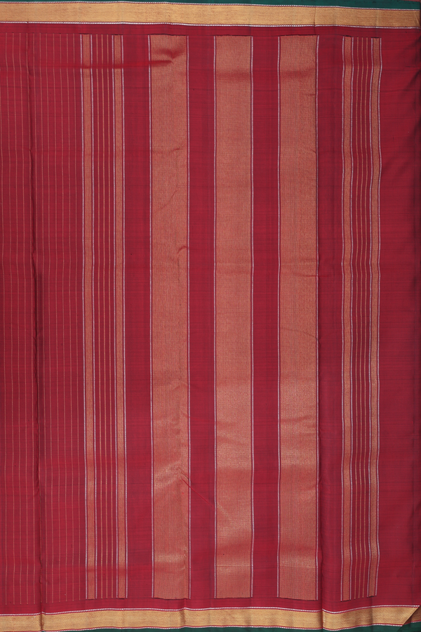 Nine Yards Silk Saree In Rust Red With Stripes Design