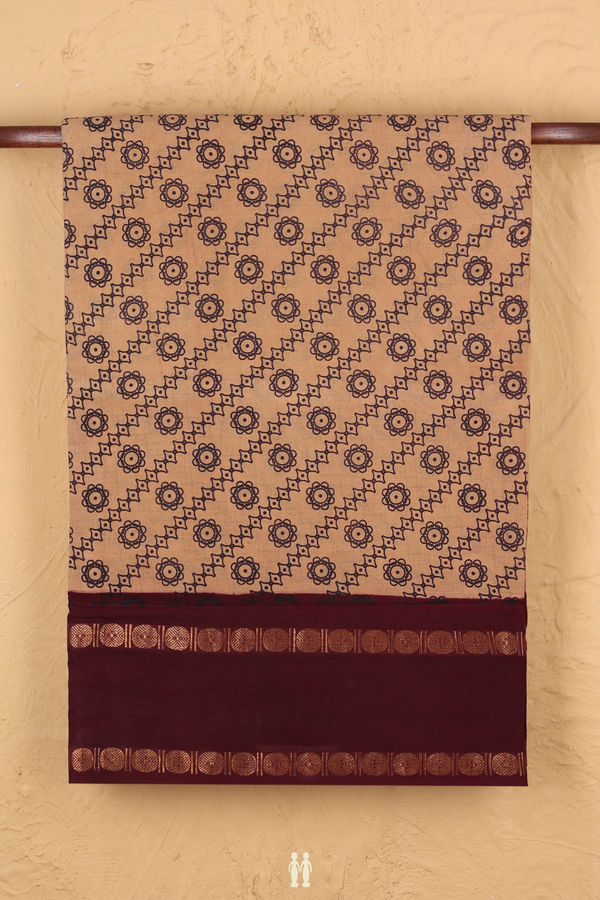 Nine Yards Sungudi Cotton Saree Brown With Diagonal Design