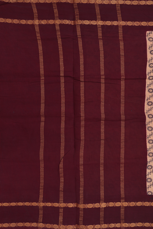 Nine Yards Sungudi Cotton Saree Brown With Diagonal Design