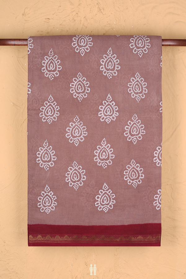Nine Yards Sungudi Cotton Saree Brown With Printed Design