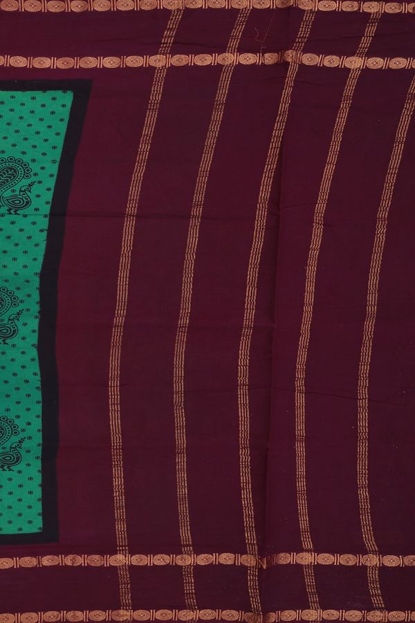 Nine Yards Sungudi Cotton Saree Green With Peacock Design