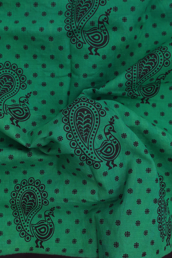 Nine Yards Sungudi Cotton Saree Green With Peacock Design