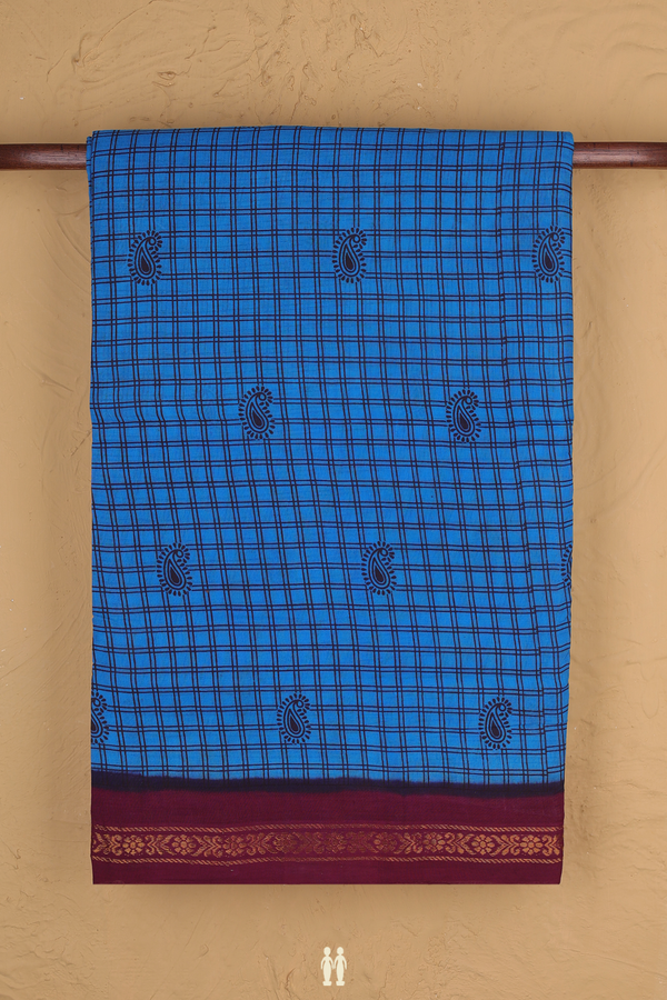 Nine Yards Sungudi Cotton Saree In Blue With Checks Design