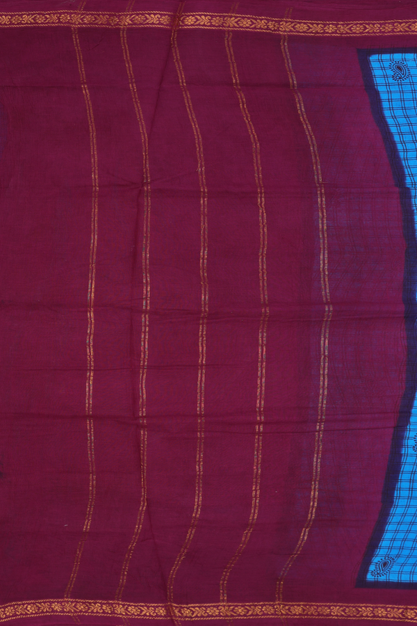 Nine Yards Sungudi Cotton Saree In Blue With Checks Design
