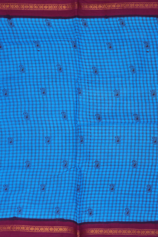 Nine Yards Sungudi Cotton Saree In Blue With Checks Design