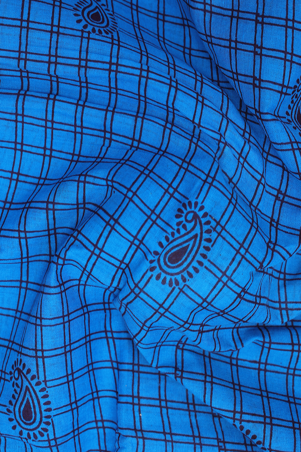 Nine Yards Sungudi Cotton Saree In Blue With Checks Design