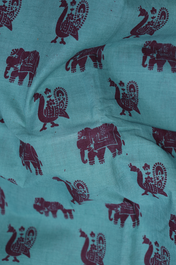 Nine Yards Sungudi Cotton Saree In Blue With Elephant Buttas