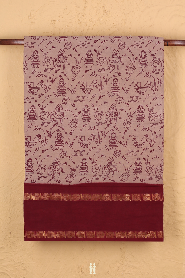 Nine Yards Sungudi Cotton Saree In Brown With Printed Design