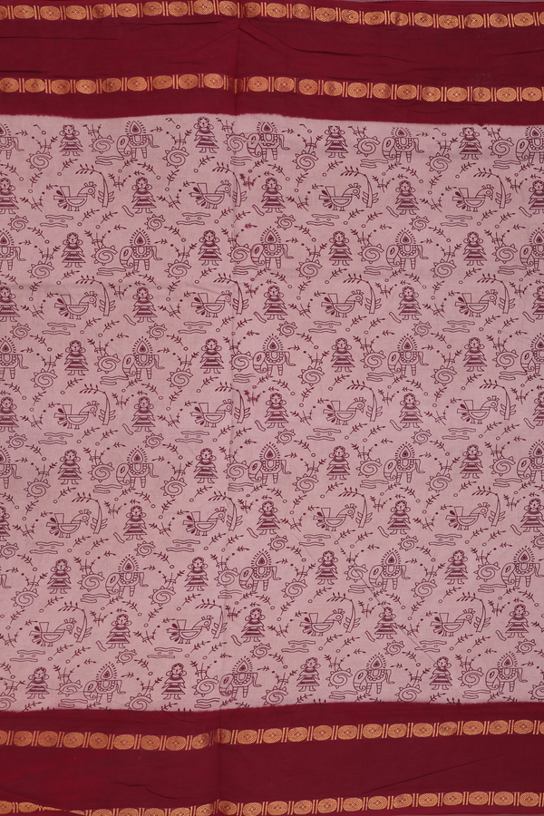 Nine Yards Sungudi Cotton Saree In Brown With Printed Design