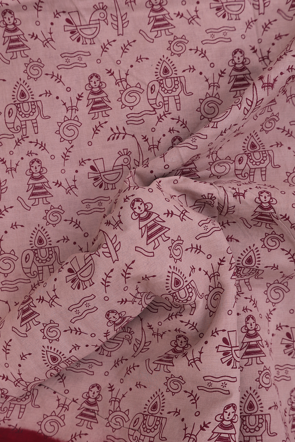 Nine Yards Sungudi Cotton Saree In Brown With Printed Design