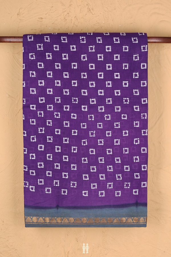 Nine Yards Sungudi Cotton Saree In Purple With Printed Buttas